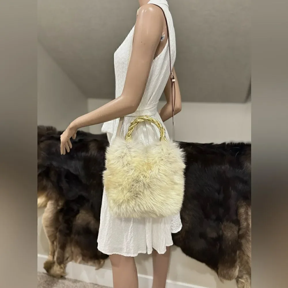 Handmade Genuine Shearling Leather Sheepskin Braided Top Handles Bag/ Crossbody